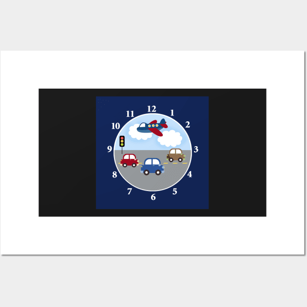 Transportation Airplane and Car Boys Room Wall Clock Wall Art by JessDesigns